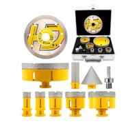 HIGHDRIL Scie Cloche Diamant 10 Pièces-Foret Diamant 20/25/35/50/68/110mm avec Foret à Chanfreiner 50 mm,Fraise Diamant 20 mm,Adaptateur et Disque pour Carrelage,Céramique,Porcelaine,Granit et Marbre