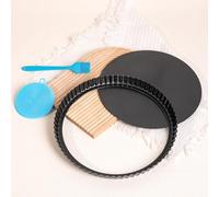 Highkit Moule à Tarte avec Fond Amovible, Moule à Quiche 32 cm | Plat a Tarte Revêtement Antiadhésif , Moule a Tarte Cannelé Rond pour Gateau Tartes et Quiches Plat à Quiche Acier au Carbone