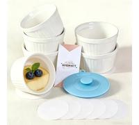 Highkit Ramequin Creme Brulee Lot de 6, 200 ml Moules à Soufflé en Porcelaine, Ramequins Individuels pour Pudding, Crème Glacée, Sauce, Ramequin Dessert pour Four et Micro-ondes,9×5.3cm, Blanc