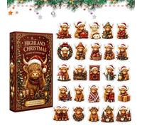 Highland Cow 2026-24 Day Christmas Countdown | 2D Acrylic | Ornament Set, for Lovers, Tree Decoration & Holiday Gift, Farm Animal, Hanging Cattle Keepsake