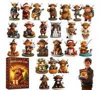 Highland Cow Advent Calendar 2025,highland Cow Figurine Advent Calendar,24-Day Surprise Countdown Gift Box,Perfect for Christmas Tree or Home Decoration-A