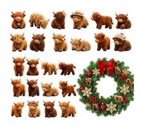 Highland Cow Advent Ornament Set for Tree, 24 Days 2D Acrylic Decor | Christmas Countdown Set with Highland Cow Charms for Tree Decor, Acrylic Ornements for Animal Lovers Gift Idea
