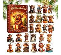 Highland Cow Calendrier 2026 Noël 24 jours avec figurines de vache | Calendrier de compte à rebours pour , fils, , , bureaux, nuit, Halloween, vacances