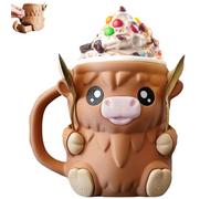 Highland Cow Ice Cream Pint Holder, Ice Cream Pint Sleeves Cover with Spoon & Handle, Cute Animal Ice Creams Cooler Container Cooler Proof Leak Proof Popsicle Cozy Beer Can Cup (Brown)