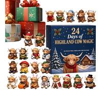 Highland Cow - Kit de compte à rebours de Noël en PVC 3D 24 jours | Calendrier de compte à rebours pour garçons, filles, enfants, adolescents, adultes, maison, bureau, école, fête, vacances