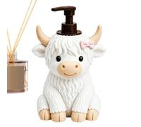Highland Cow Soap Dispenser - Farmhouse Press Pump | Refillable Animal Hold | Cute Decor Holder for Dish Soap Hand & Body Wash, Manual Fill Resettable Caddy, for Kitchen & Bathroom