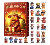 Highland Vache Calendrier de l'Avent 2026 avec compte à rebours 24 jours 3D | 24 figurines de vache incluses, mini figurines décoratives de collection pour décorations d'arbre, compte à rebours festif