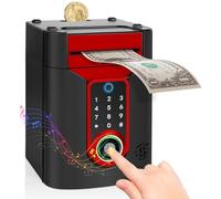 Highttoy Tirelire Électronique Enfant avec Écran Tactile et Empreinte Digitale, ATM Coffre-Fort Enfant avec Code, Cadeau Garçon Fille 3-12 Ans, Rouge Noir
