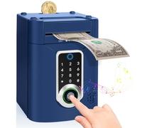 Highttoy Tirelire Électronique Enfant avec Écran Tactile et Empreinte Digitale, ATM Tirelire Coffre-Fort Garçon avec Code, Jouet Cadeau Garçon 3-12 Ans, Bleu