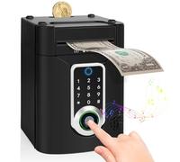 Highttoy Tirelire Électronique Enfant avec Écran Tactile et Empreinte Digitale, ATM Tirelire Coffre-Fort Enfant avec Code, Cadeau Garçon Fille 3-12 Ans, Noir