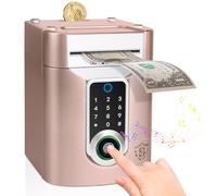 Highttoy Tirelire Électronique Enfant avec Écran Tactile et Empreinte Digitale, ATM Tirelire Coffre-Fort Enfant avec Code, Cadeau Garçon Fille 3-12 Ans, Or Rose