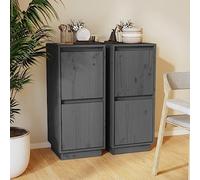 Higsose Lot de 2 buffets en pin massif et MDF - Gris - 2 portes - 31,5 x 34 x 75 cm - Ensemble de meubles d'appoint avec pieds flottants