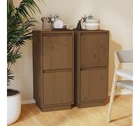 Higsose Lot de 2 buffets en pin massif / MDF - 2 portes - Pieds flottants - Marron miel - 31,5 x 34 x 75 cm