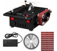HiJiuAn Scie Circulaire De Table Miniature 200 W, Vitesse Réglable De 0 À 4 500 TR/Min, avec Ponceuse À Bande, Kit Doutils De Meulage Et De Sculpture, Scie Détabli Portable De Précision