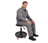 HIJNXG Tabouret d'atelier rond réglable en hauteur avec plateau à outils, 5 roulettes et levier manuel, capacité de charge de 136 kg, pour réparation de garage et voiture