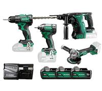 HiKOKI Combo-Kit - Meuleuse d’angle, Perceuse-visseuse, Visseuse à chocs, Marteau perforateur, 3x Batterie 18V 5.0Ah, Chargeur, Sac de transport - Puissant & Polyvalent