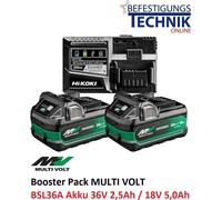 HiKOKI HITACHI Multi Booster Pack A Multi Volt 2x batterie BSL36A18X 36V/2,5Ah + chargeur UC18YSL3