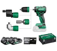 HiKOKI Perceuse-visseuse DS18DDQWRZ, 18 V, 55 Nm, Moteur Sans Balais | Avec 2 batteries 2,0 Ah, chargeur, mallette HSC II, adaptateur coude, mandrin rapide et embout cruciforme n0 2