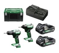 HiKOKI - Set perceuse-visseuse et hocs sans fil 18V, 2 batteries Li-Ion 2,0 Ah, chargeur KC18DDWFZ