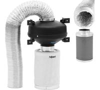hillvert Kit d'évacuation d'air - filtre à charbon actif de 30 cm / ventilateur tubulaire / tuyau d'évacuation d'air - 249,6 m³/h - sortie de Ø 100 mm