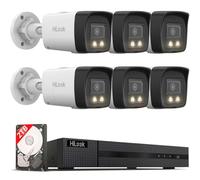HiLook® by HIKVISION Lot de 6 caméras bullet de surveillance PoE 4K 8 MP avec vision nocturne hybride et IA reconnaissance de personnes et de véhicules NVR 8 CH 2 To HDD résistant aux intempéries IP67