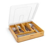 HIMAugbo Range-couverts avec couvercle pour tiroirs en bambou - Range-couverts pour la cuisine - Pour cuillères, fourchettes, couteaux, boîte à couverts - Pour camping - 30 x 30 x 7 cm