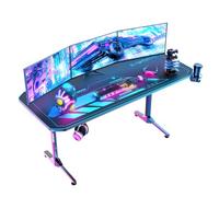 Himimi Bureau Gaming 160x75 cm, Bureau Gamer Ergonomic Informatique, Table Gaming en Fibre de Carbone, Gaming Desk pour à Domicile avec Grand Tapis de Souris Porte Gobelet Casque & Poignée de Jeu,Noir