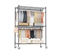 Himimi Portant à vêtements double barre/Rail à vêtements avec étagères réglables en Hauteur, Portant à Vêtements Robuste avec 2 Crochets, Rail à Vêtements avec Roulettes, 90 * 42 * 205cm, Noir