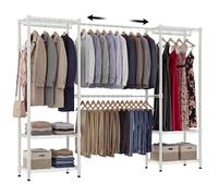 Himimi Portant à Vêtements Solide, Télescopique (182-240) x 35 x 180 cm, Penderie Vêtement Ouverte en Métal avec 6 Niveaux Étagères Réglable, Porte-vêtements 4 Tringles pour Chambre, Dressing, Blanc
