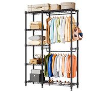 Himimi Portant à vêtements stable, ouvert, avec double tringles à vêtements et 5 étagères réglables en hauteur, en métal, charge lourde, pour chambre à coucher, couloir, 114 x 44 x 195 cm, noir