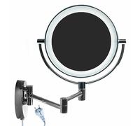 HIMRY 8,5" Lumineux Miroir Mural LED Miroir Cosmétique Pliant, 10x Grossissement Miroir de Maquillage Rasage, Éclairé Miroir de Salle de Bain, Bras Réglable, Double Face, Métal Chromé, KXD3129-10x