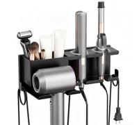 HINATDD Porte-Sèche-Cheveux Mural, Support Lisseur sans Perçage | Acier au Carbone Gris, Range-Câble Intégré Universel, Idéal pour Fer à Boucler, Double Option de Fixation