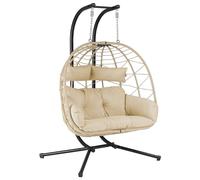 HinHocker Fauteil hamac pour 2 Personnes avec châssis | Crème | Balançoire Suspendue XXL pour l’intérieur,l’Exterieur, terrasse | Fauteuil 2 Places en Osier, Fauteuil Suspendu en Oeuf