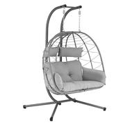 HinHocker Fauteuil suspendu pour 2 personnes avec support, gris, XXL balançoire suspendue Indoor et Outdoor