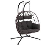 HinHocker Fauteil hamac pour 2 Personnes avec châssis | Marron | Balançoire Suspendue XXL pour l’intérieur,l’Exterieur, terrasse | Fauteuil 2 Places en Osier, Fauteuil Suspendu en Oeuf