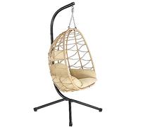 HinHocker Fauteuil hamac avec châssis | Crème | Hamac Suspendu pour l’intérieur et l’extérieur | Coussin et Rembourrage d'assise de siège Inclus | Fauteuil Oeuf Suspendu pour terrasse
