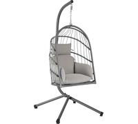 HinHocker Fauteuil suspendu avec support, gris, balançoire suspendue pour l'intérieur et l'extérieur, fauteuil à bascule