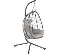 HinHocker Fauteuil suspendu avec support, gris, balançoire suspendue pour l'intérieur et l'extérieur, fauteuil à bascule