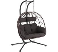 HinHocker Fauteuil suspendu pour 2 personnes avec support, brun, XXL balançoire suspendue Indoor et Outdoor