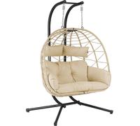 HinHocker Fauteuil suspendu pour 2 personnes avec support, crème, XXL balançoire suspendue Indoor et Outdoor
