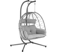 HinHocker Fauteuil suspendu pour 2 personnes avec support, gris, XXL balançoire suspendue Indoor et Outdoor