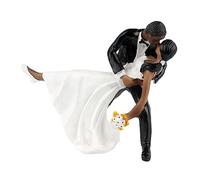 Hinleise Figurine de mariée et de marié pour gâteau de mariage faite à la main en résine noire statue de couple Mr Mrs Doll pour fiançailles décoration de gâteau de maison - D - 1 pièce