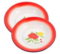 HINTRMENT Lot de 2 Assiettes Rondes en Émail Vintage Bord Arrondi, Stables pour Pique- et Conservation des Aliments Plusieurs styles