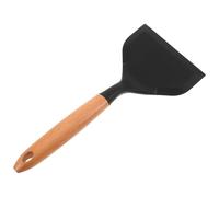 HINTRMENT Spatule à œuf au plat en silicone noir, spatule à gâteau à large bord, manche plat en bois, pour poêles antiadhésives, cuisine maison et retourner steaks