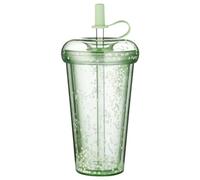 Hintyne Gobelet à eau avec paille et couvercle, gobelet à double paroi avec couvercle et paille, tasse isolée sûre de 420 ml/14, 2 oz, gobelets paillettes étanches, eau portable avec vert