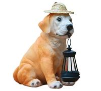 Hintyne Statues de Chien Statue de Jardin Solaire d'extérieur avec Lanterne LED rétro Lampe Solaire en résine pour Chien Labrador Statue étanche pour Cour Porche Patio Balcon Maison