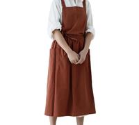 Hintyne Tablier croisé pour femme - Tablier de jardinage pour femme - à dos croisé pour en coton et lin - Dos avec poches pour le jardinage