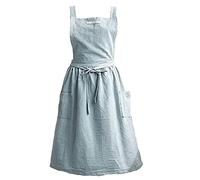 Hintyne tablier de cuisine pour femmes Femmes Rétro Littérature Art Coton Lin Dos Croisé Tablier Magasin de Fleurs Vêtements Café Cuisine Décontracté Bleu Clair