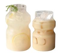 Hintyne Tasse à café glacée Verres à boire 2 pièces Verres café glacé 440 ml et 250 ml Tasses en verre en forme d'ondulation, gobelets vintage verrerie nervurée pour l'eau