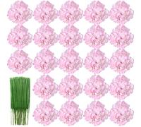 HinyoCo 28 pièces Fleurs D'hortensia en Soie Têtes 18 cm Fleur Artificielle avec Tiges Fausses Fleurs pour Les décorations de fête de Mariage à la Maison (Rose pâle)